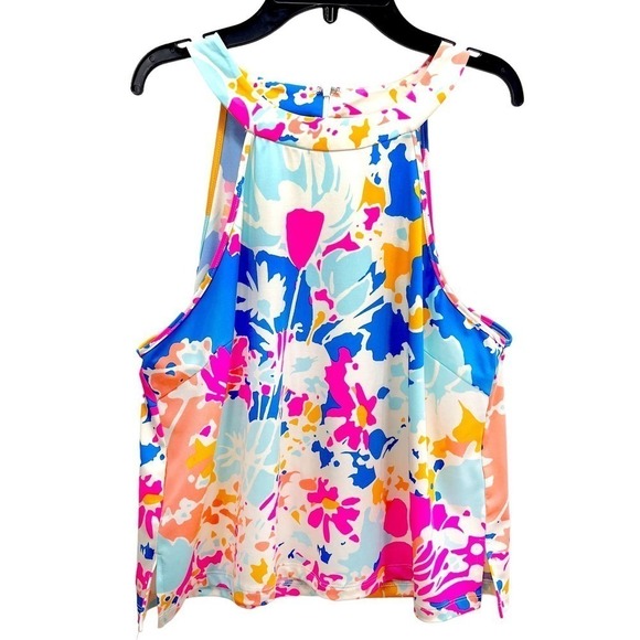 Julie Brown NYC NWT Clairemont Makayla Halter Neck Bold Floral Print Blouse XL - Picture 1 of 9